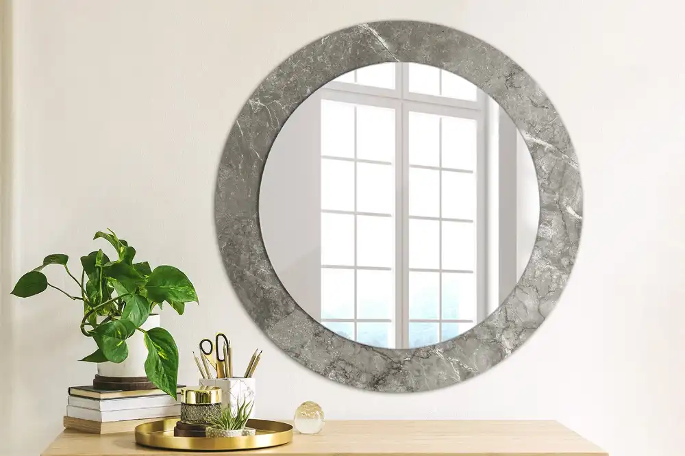 Miroir rond cadre imprimé marbre rustique