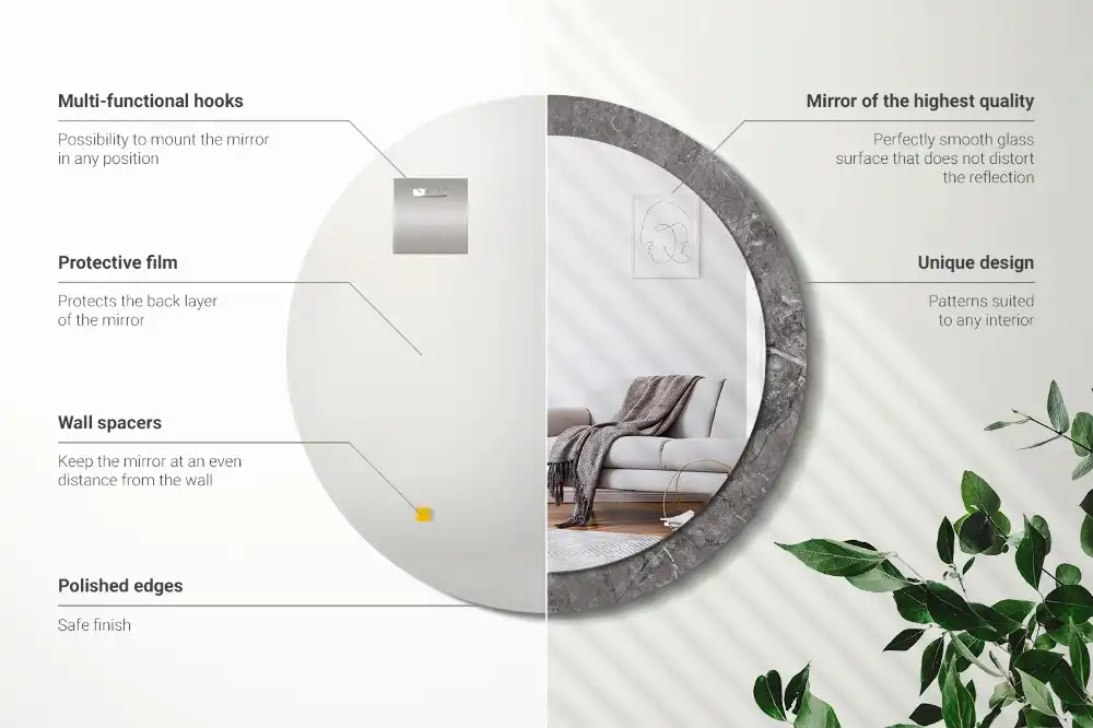 Miroir rond cadre imprimé marbre rustique
