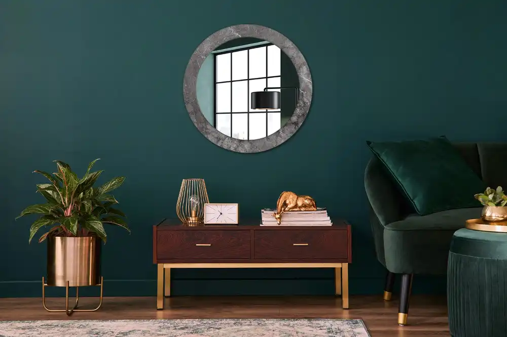Miroir rond cadre imprimé marbre rustique