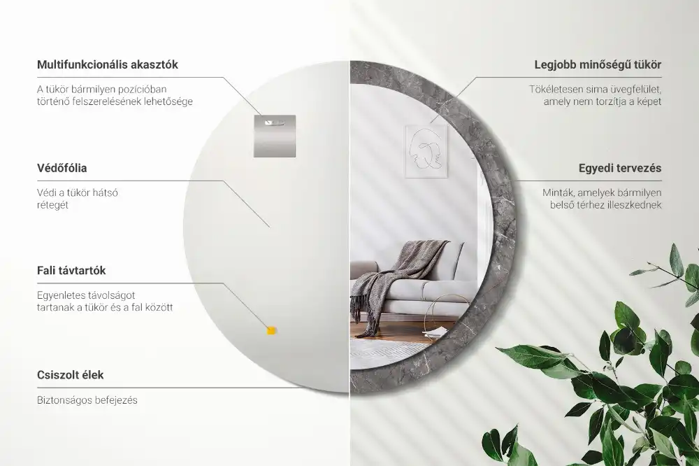Miroir rond cadre imprimé marbre rustique