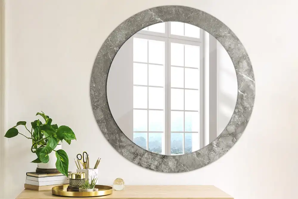 Miroir rond cadre imprimé marbre rustique