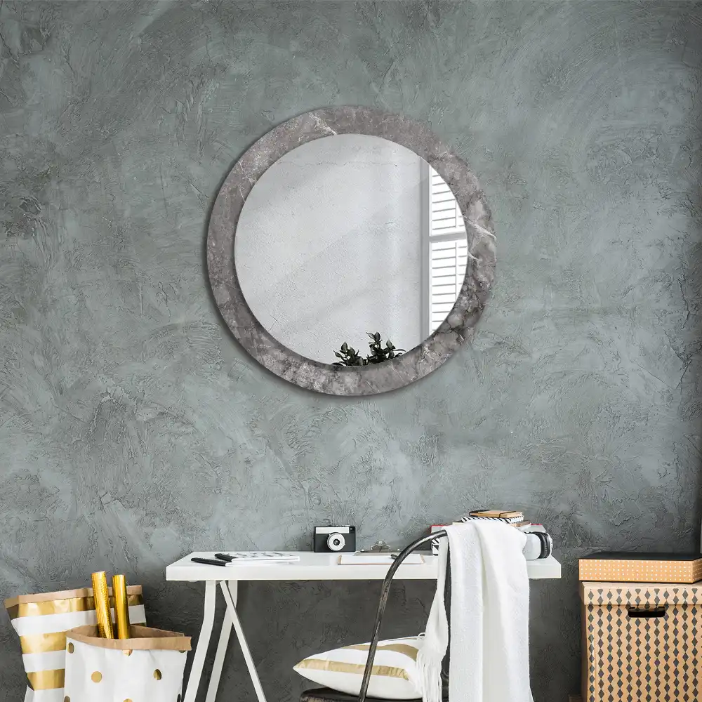 Miroir rond cadre imprimé marbre rustique