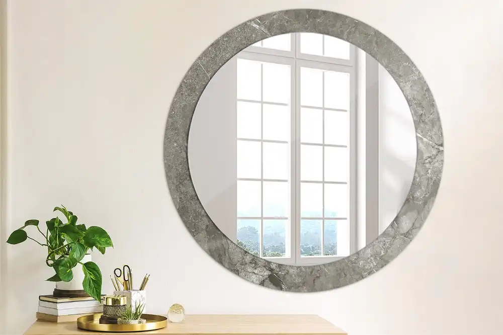 Miroir rond cadre imprimé marbre rustique