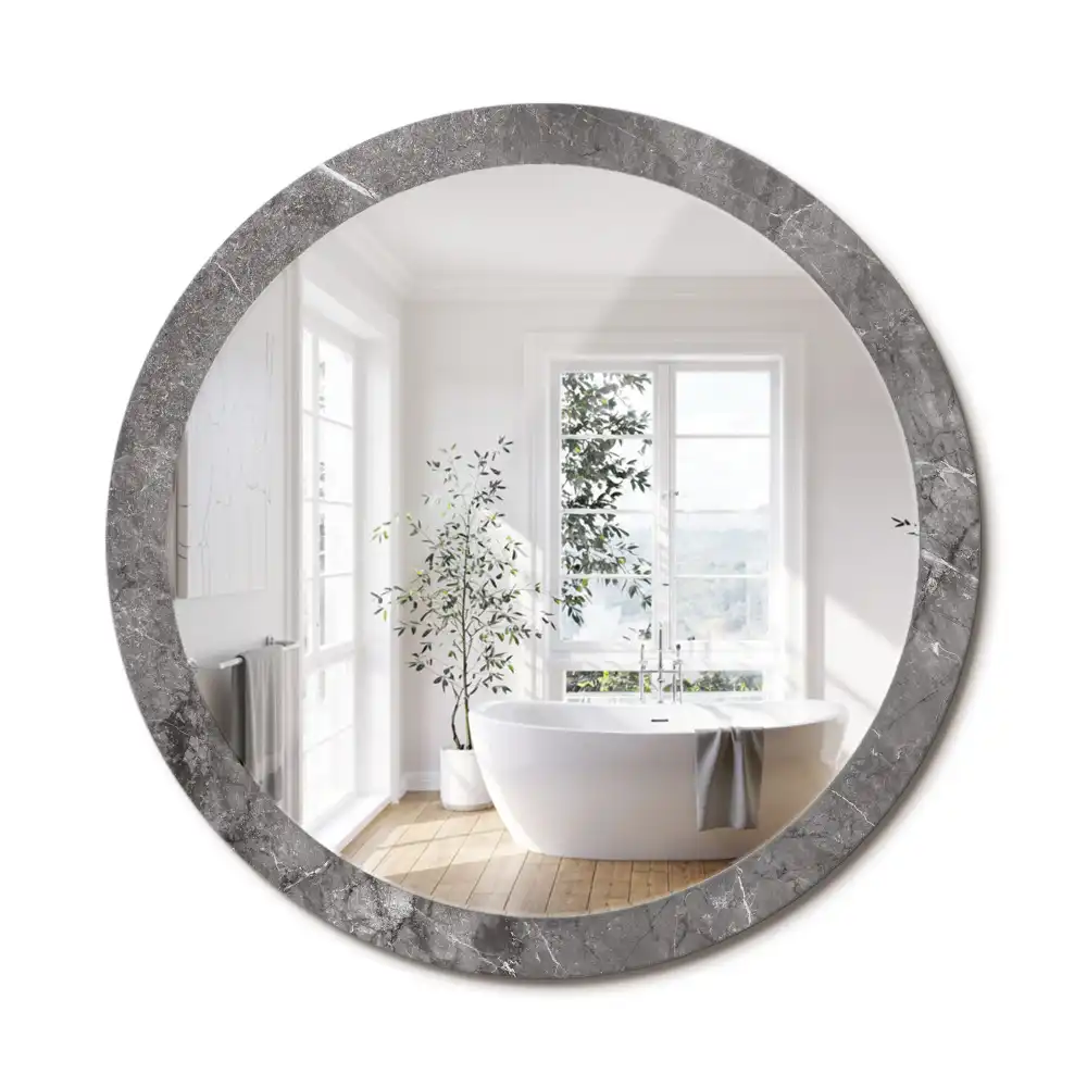 Miroir rond cadre imprimé marbre rustique