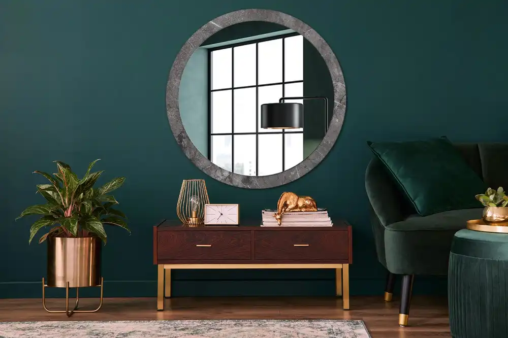 Miroir rond cadre imprimé marbre rustique