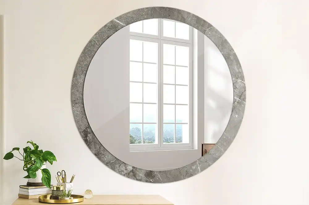 Miroir rond cadre imprimé marbre rustique