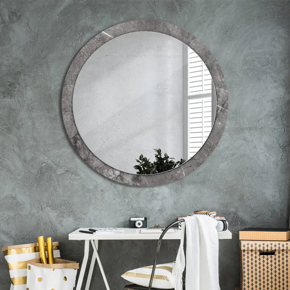 Miroir rond cadre imprimé marbre rustique