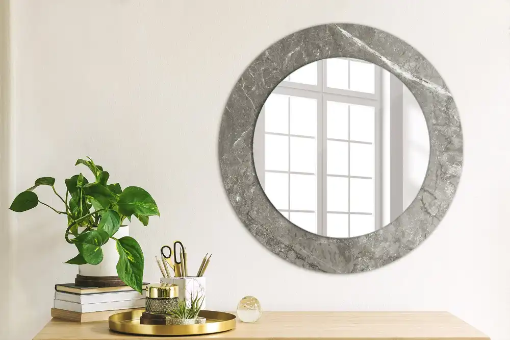 Miroir rond cadre imprimé marbre rustique