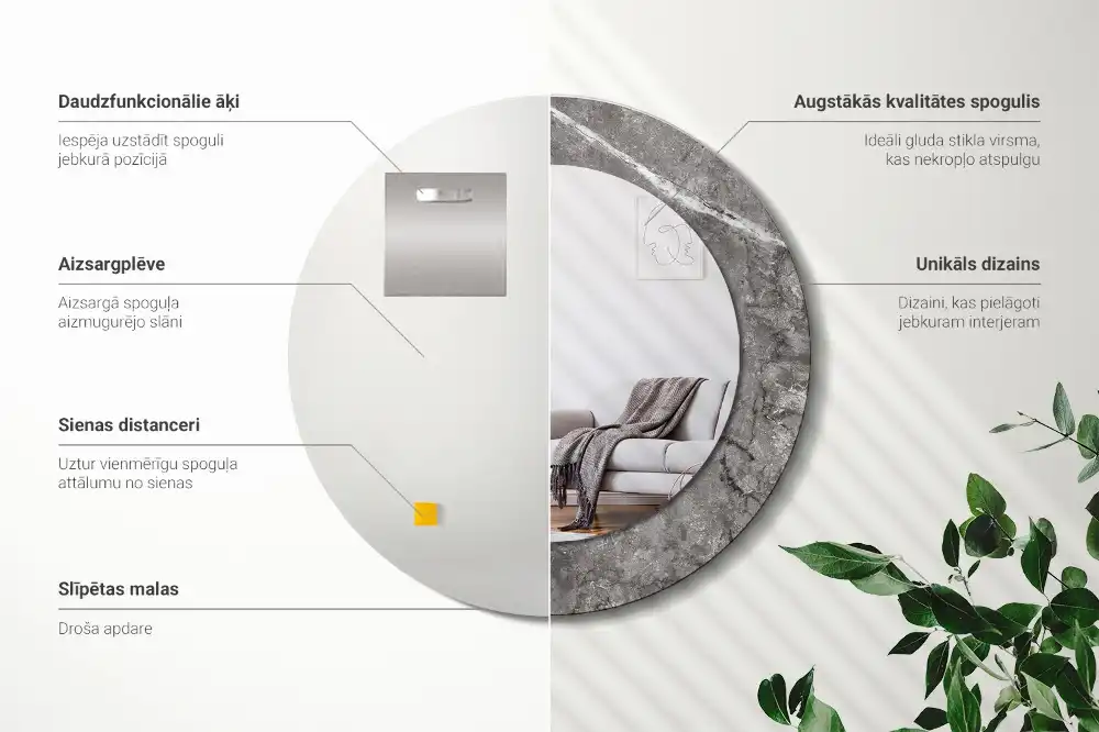 Miroir rond cadre imprimé marbre rustique