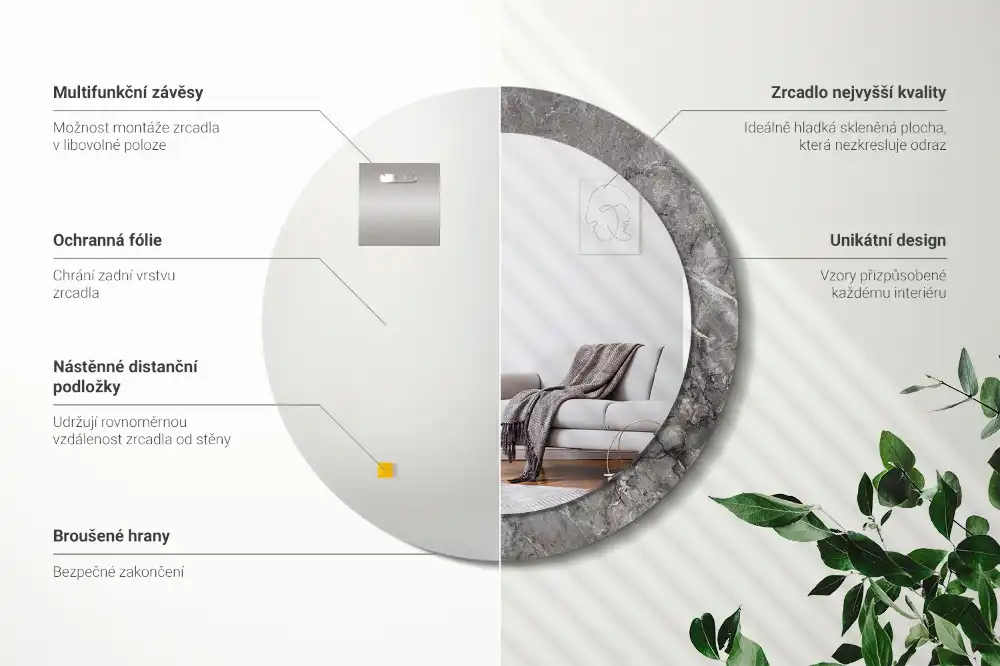 Miroir rond cadre imprimé marbre rustique