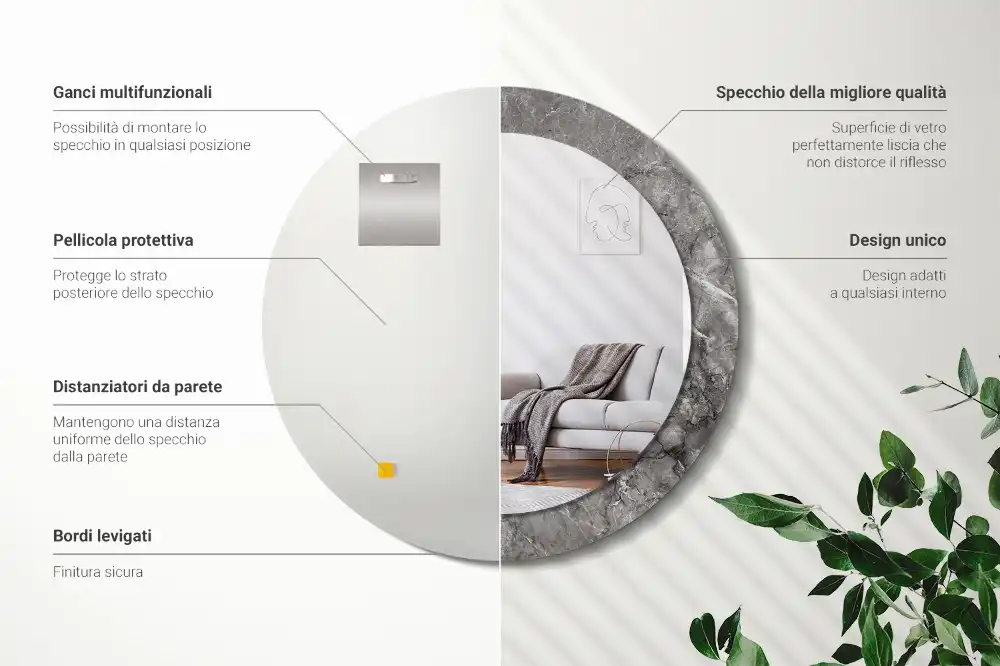 Miroir rond cadre imprimé marbre rustique