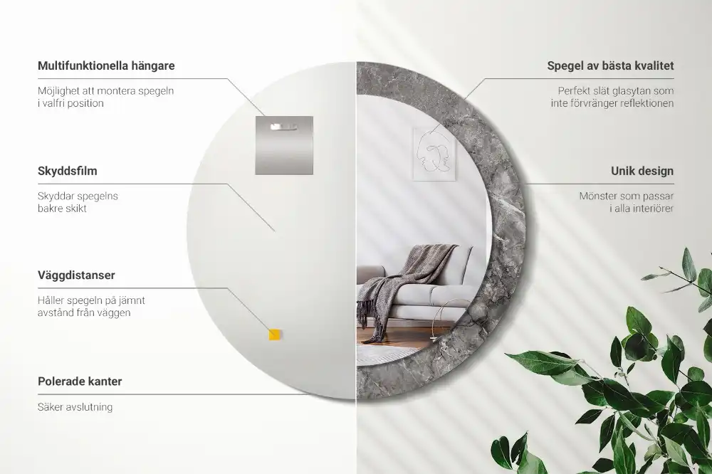 Miroir rond cadre imprimé marbre rustique