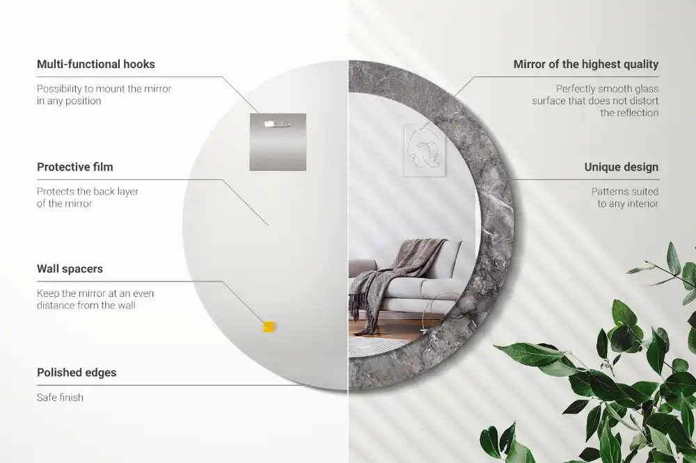 Miroir rond cadre imprimé marbre rustique