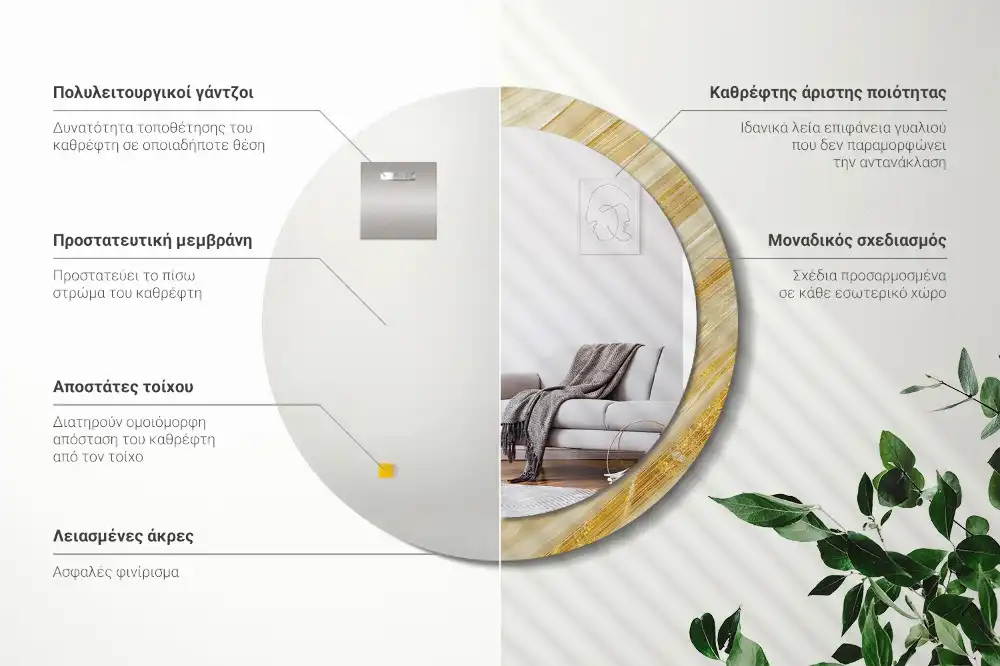 Miroir rond avec décoration motif abstrait