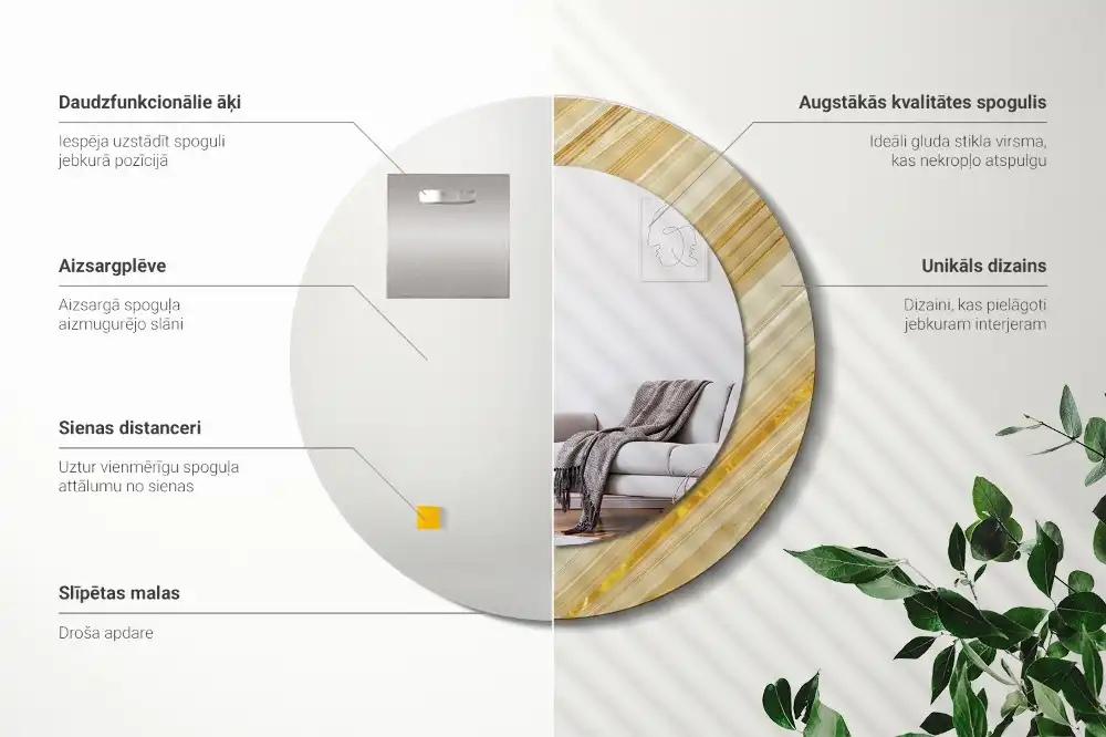 Miroir rond avec décoration motif abstrait