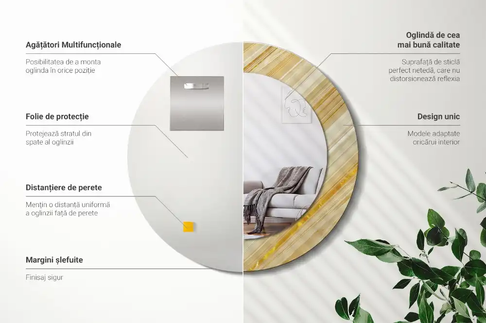 Miroir rond avec décoration motif abstrait