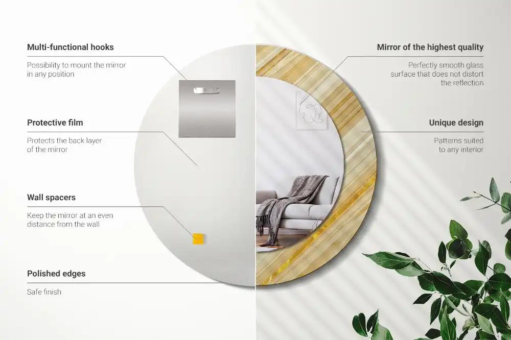 Miroir rond avec décoration motif abstrait