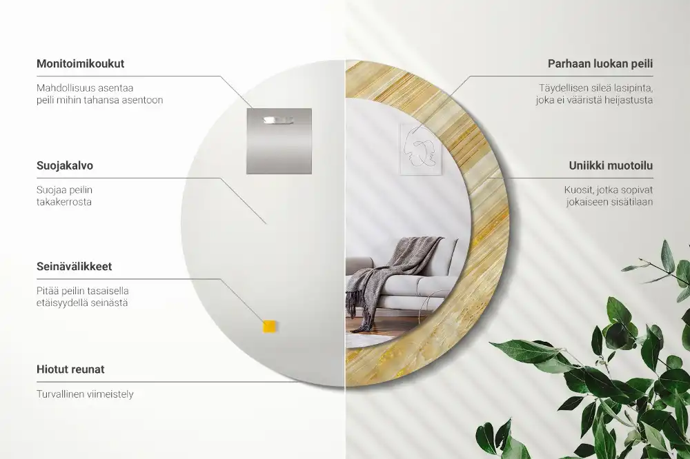 Miroir rond avec décoration motif abstrait