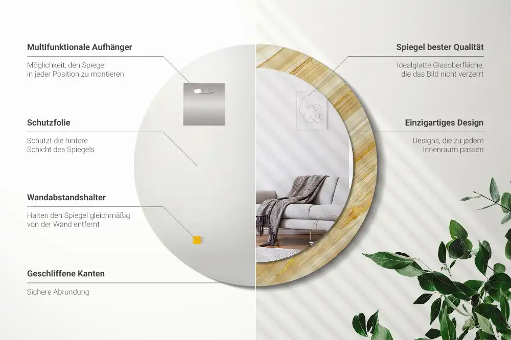 Miroir rond avec décoration motif abstrait