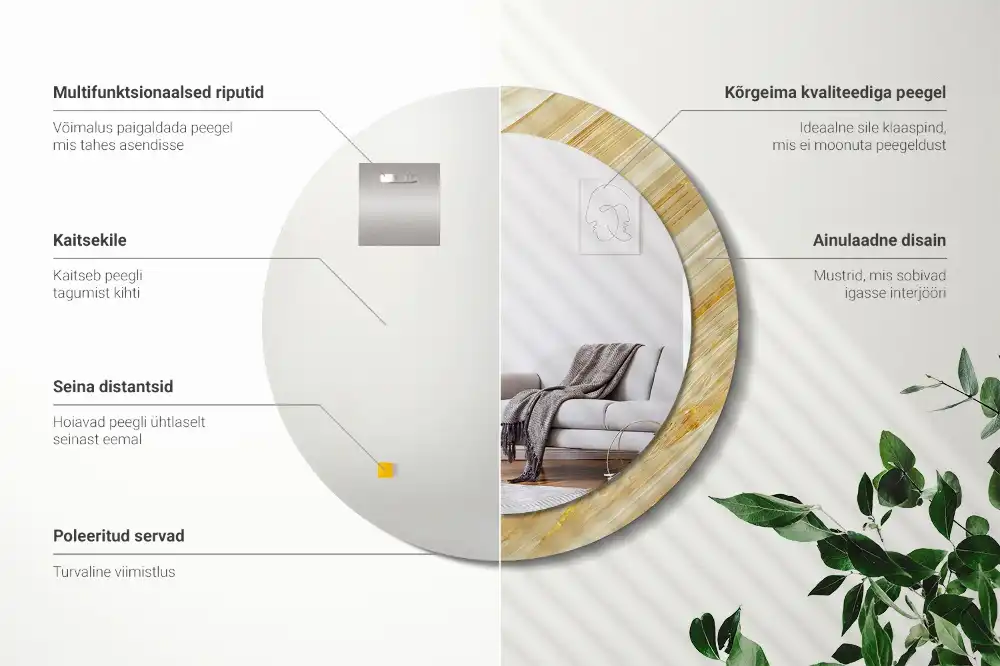 Miroir rond avec décoration motif abstrait