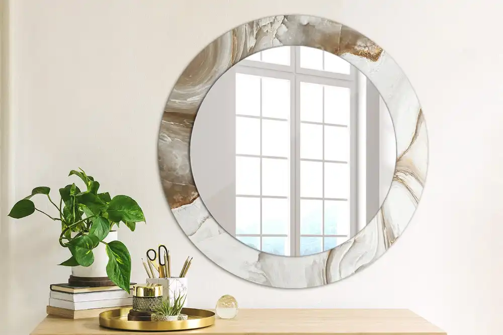 Miroir rond cadre avec impression marbre clair