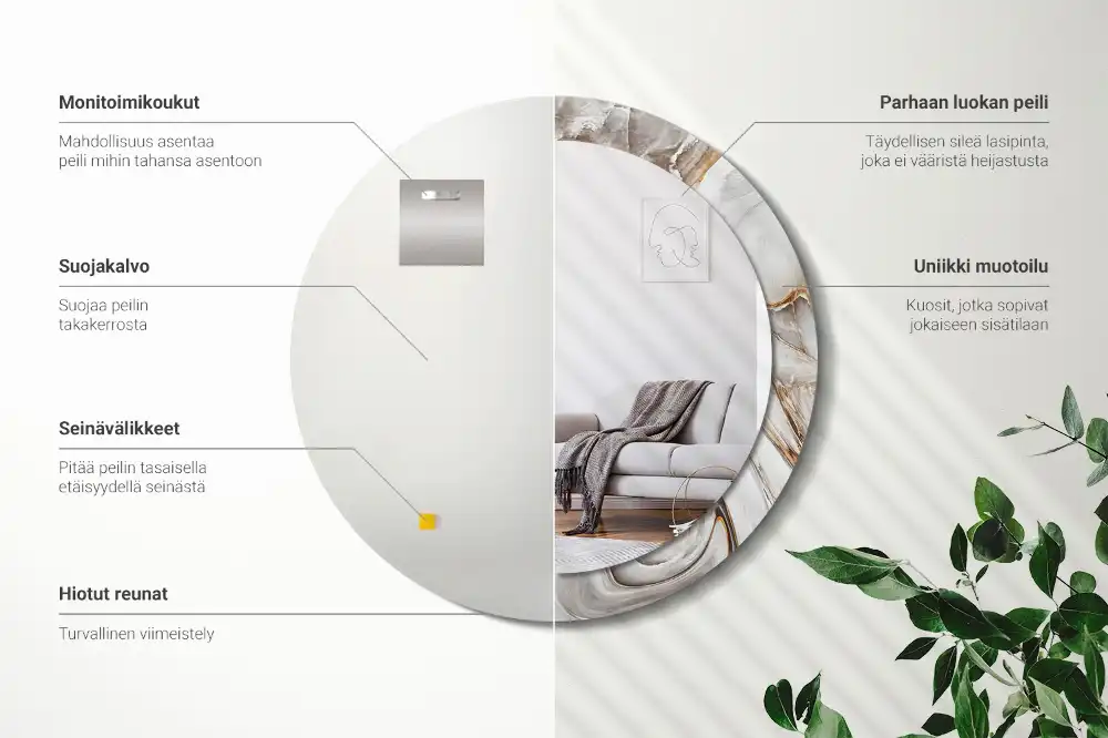 Miroir rond cadre avec impression marbre clair