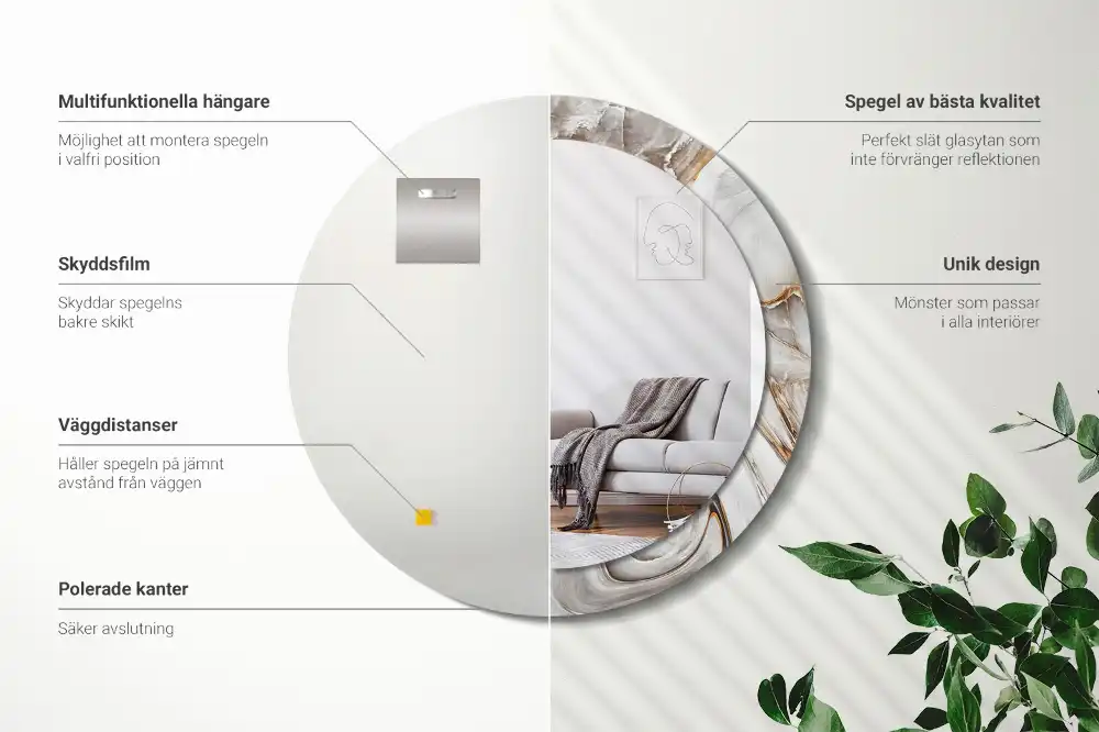 Miroir rond cadre avec impression marbre clair