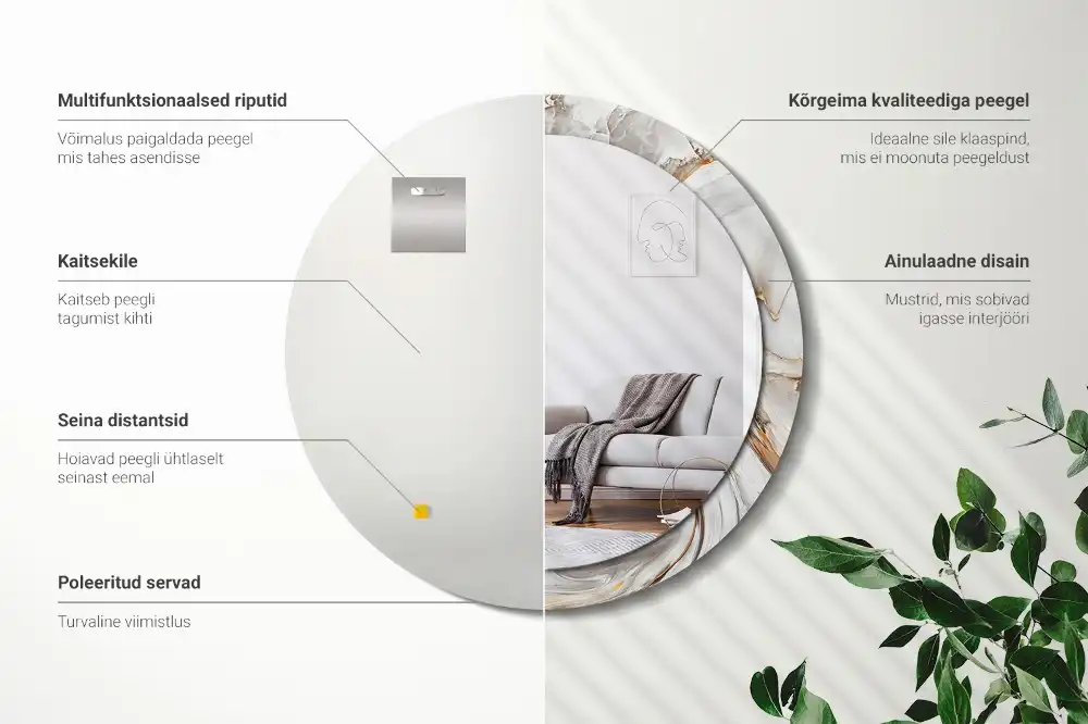 Miroir rond cadre avec impression marbre clair