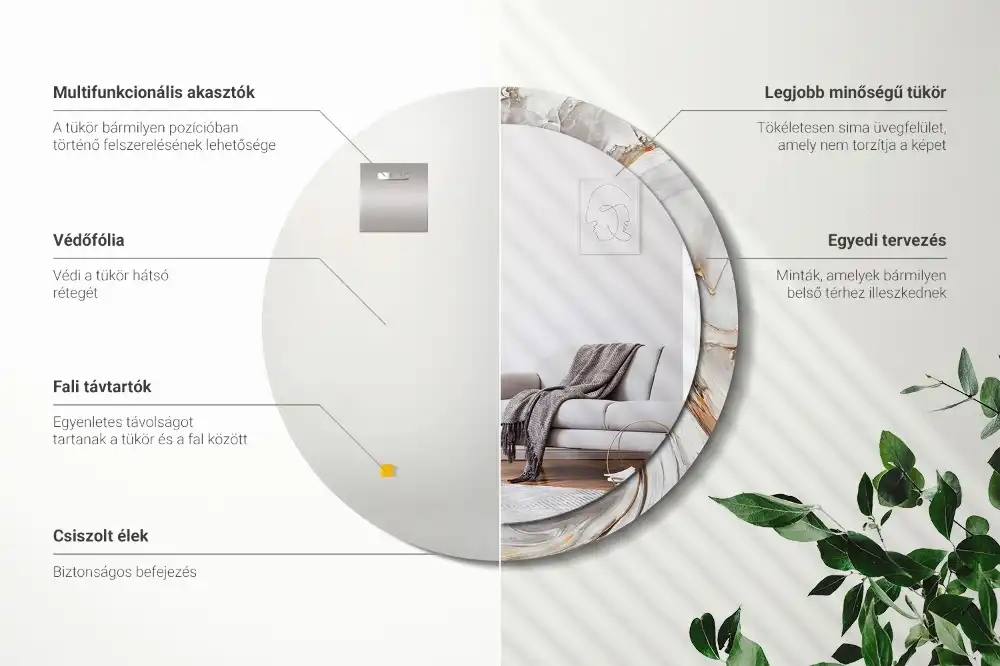 Miroir rond cadre avec impression marbre clair
