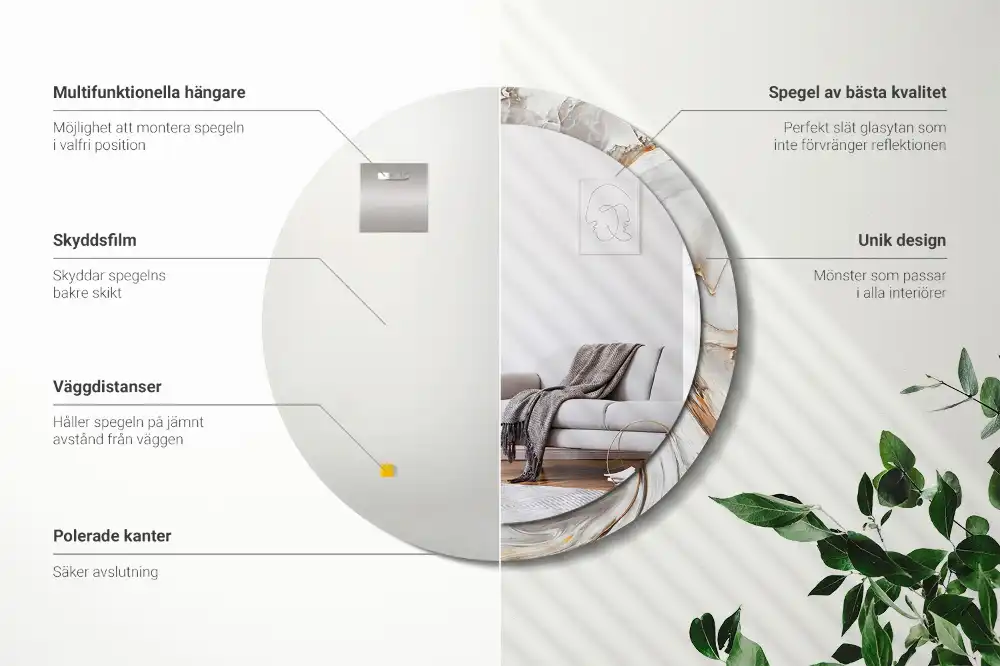 Miroir rond cadre avec impression marbre clair