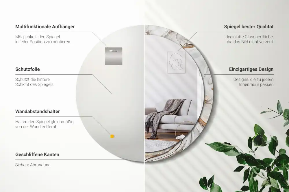 Miroir rond cadre avec impression marbre clair