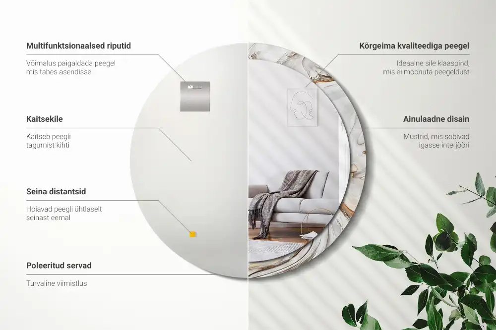 Miroir rond cadre avec impression marbre clair