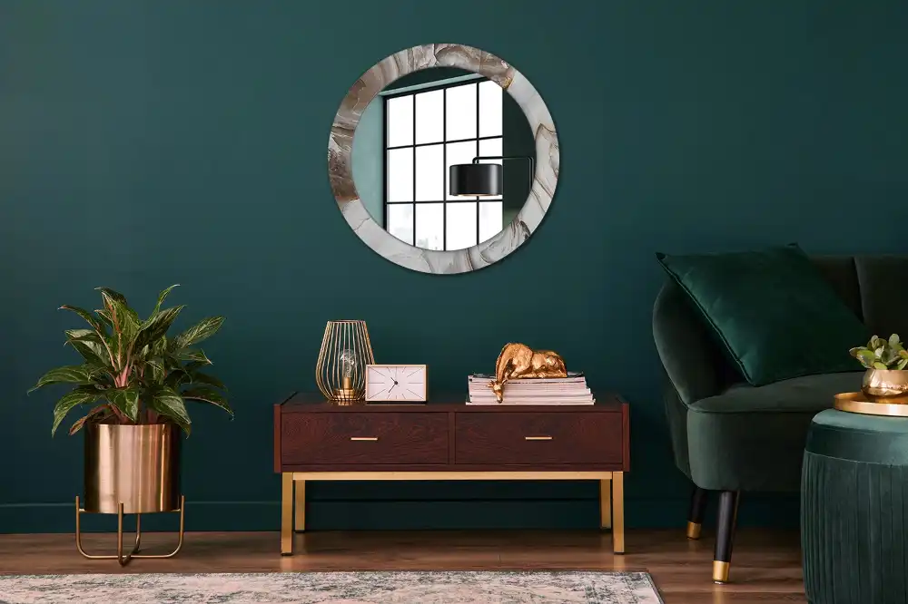 Miroir rond cadre avec impression marbre clair