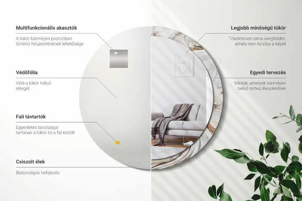 Miroir rond cadre avec impression marbre clair