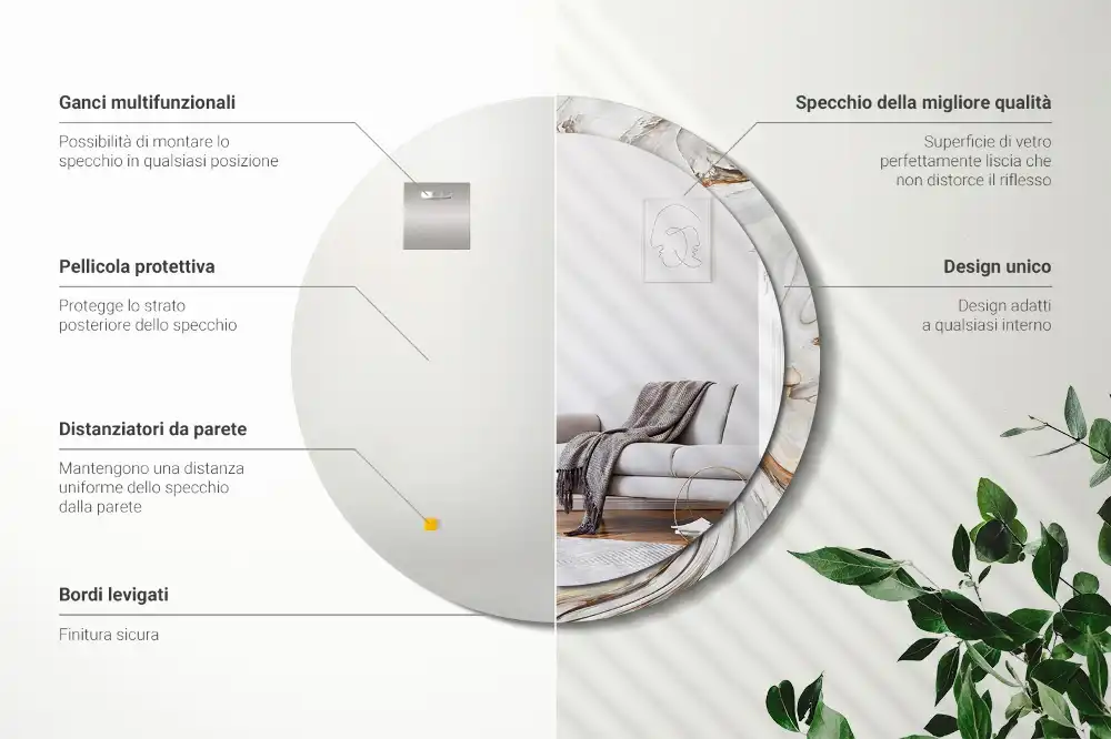 Miroir rond cadre avec impression marbre clair