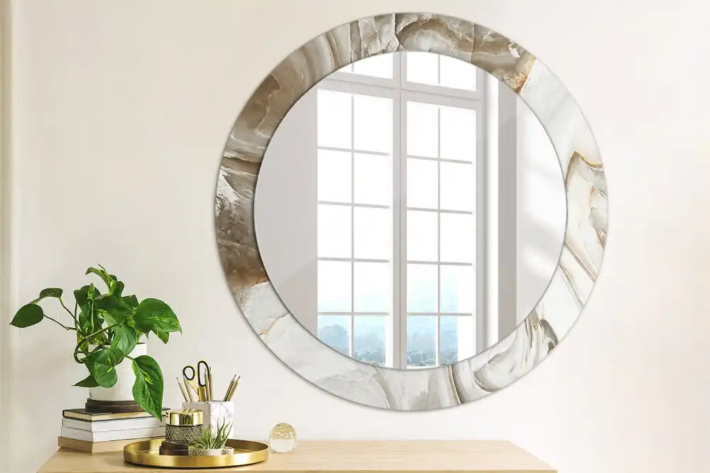 Miroir rond cadre avec impression marbre clair