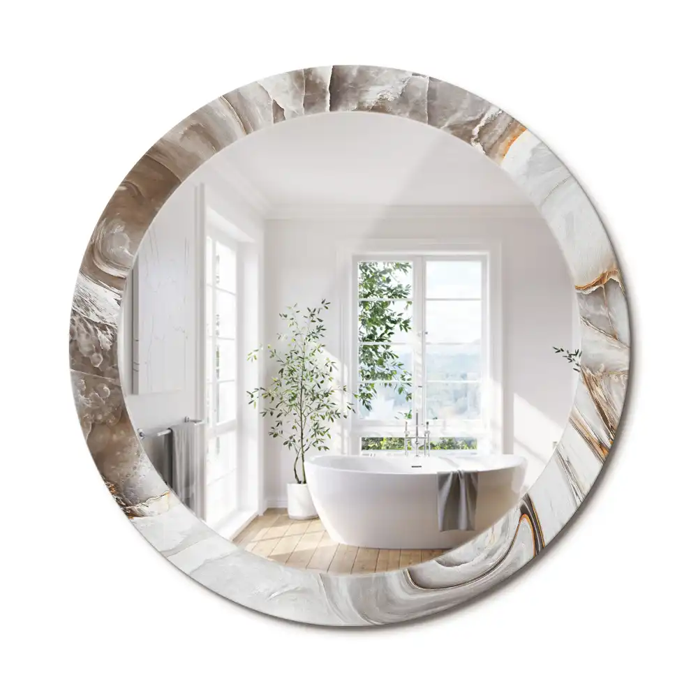 Miroir rond cadre avec impression marbre clair