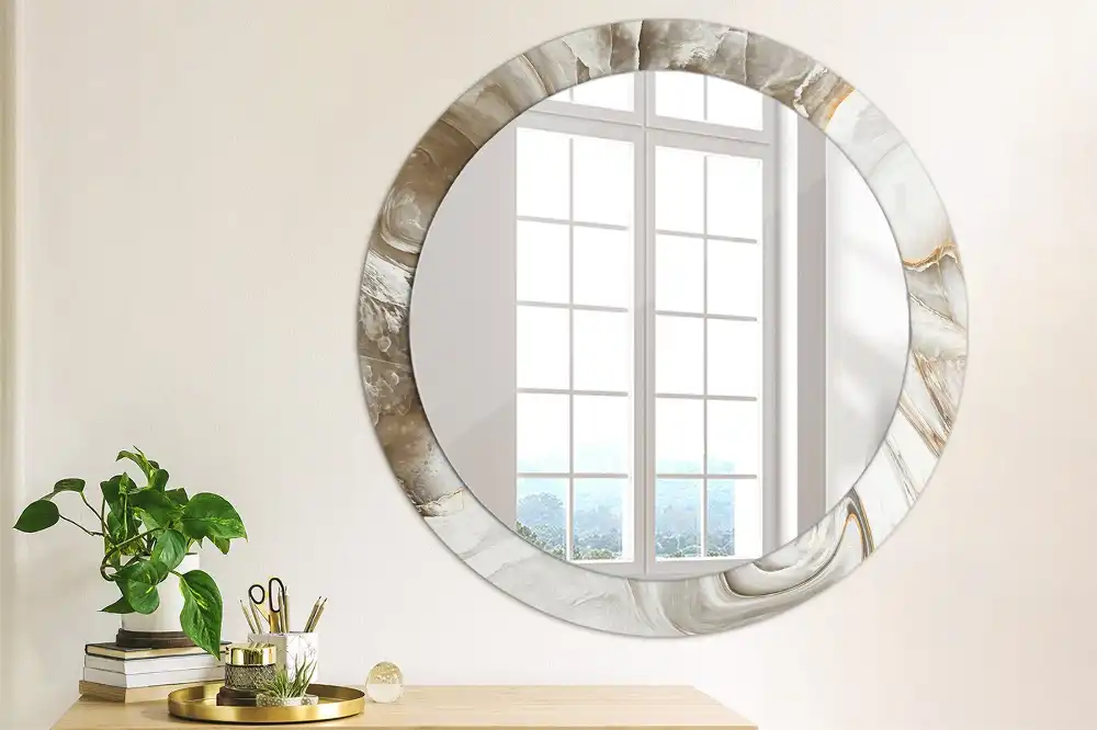 Miroir rond cadre avec impression marbre clair