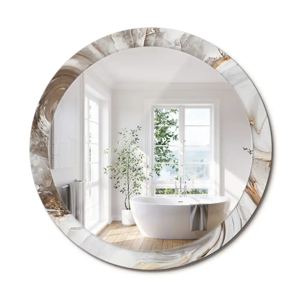 Miroir rond cadre avec impression marbre clair