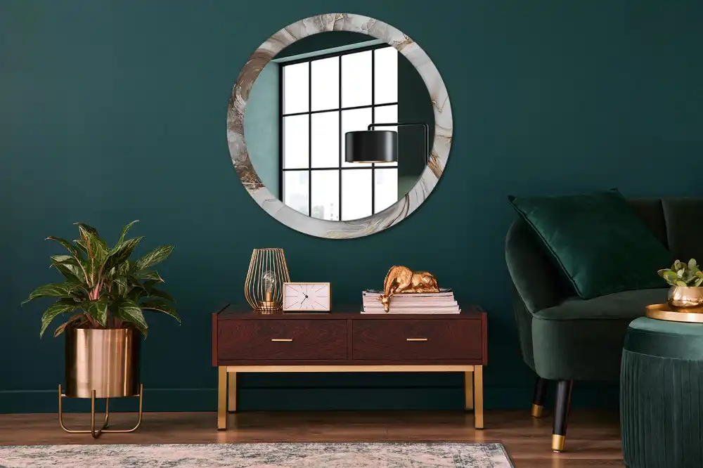 Miroir rond cadre avec impression marbre clair