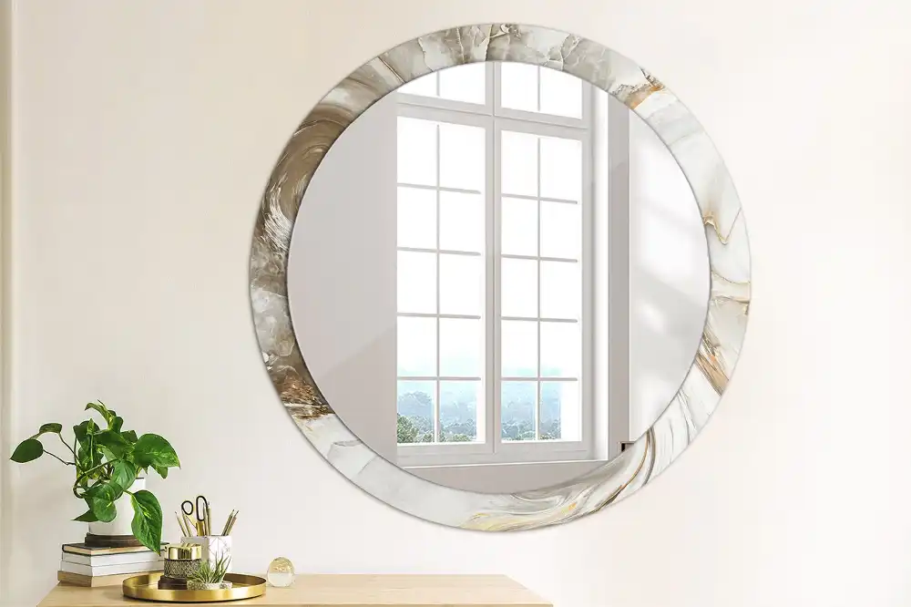 Miroir rond cadre avec impression marbre clair