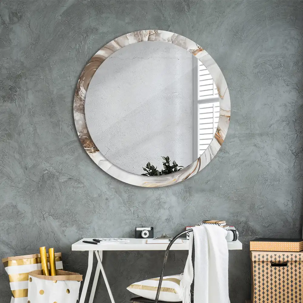 Miroir rond cadre avec impression marbre clair