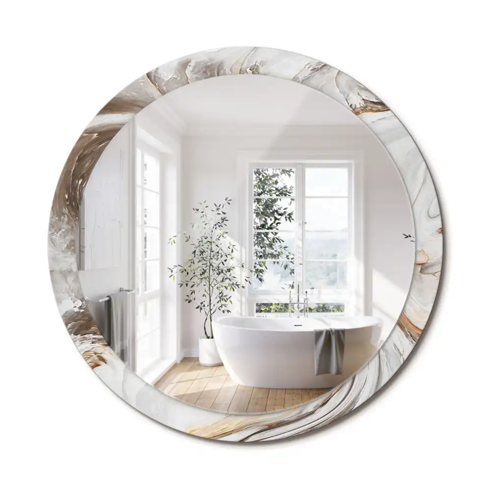Miroir rond cadre avec impression marbre clair