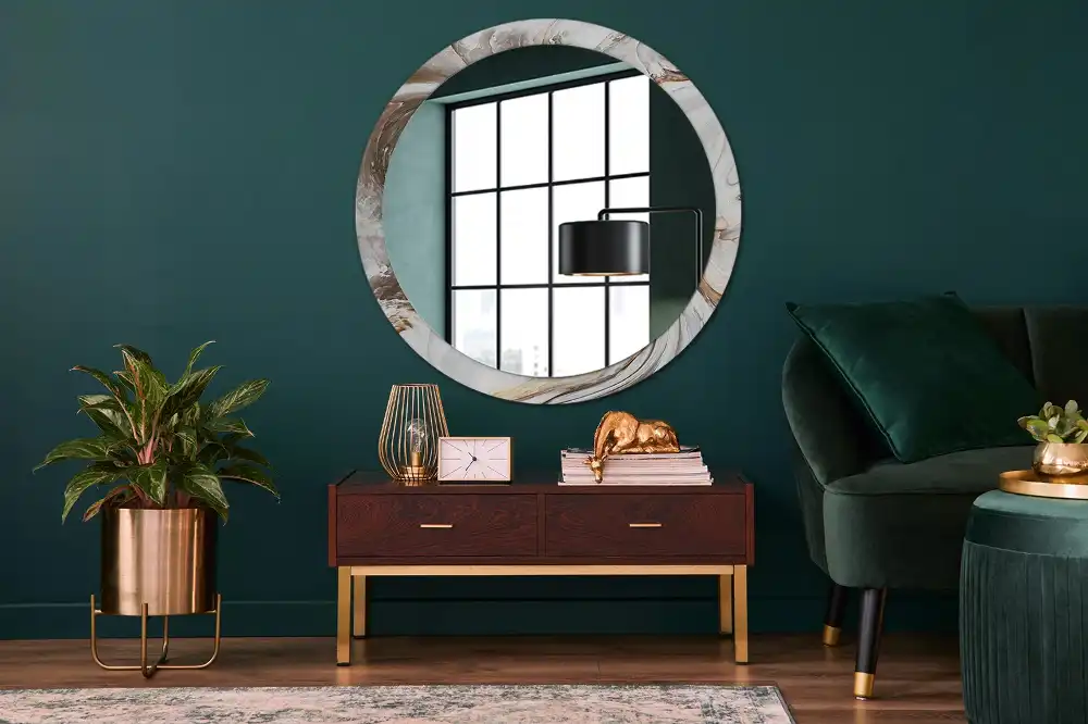 Miroir rond cadre avec impression marbre clair