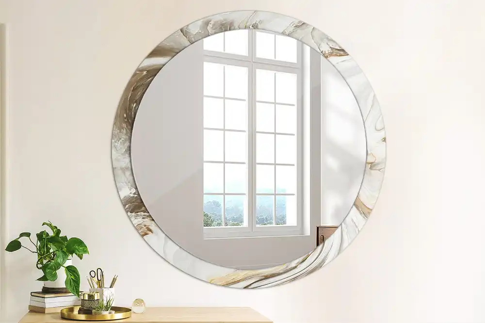 Miroir rond cadre avec impression marbre clair