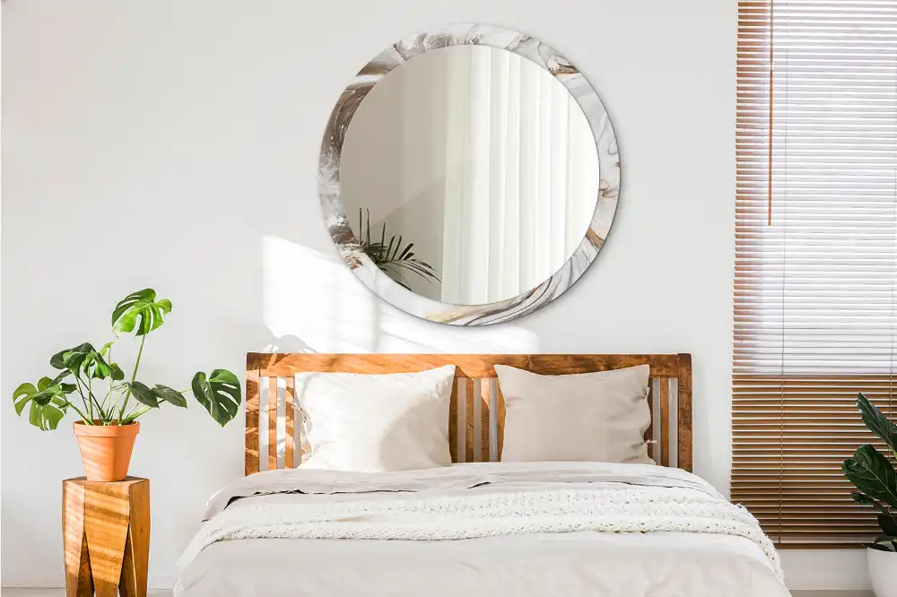 Miroir rond cadre avec impression marbre clair