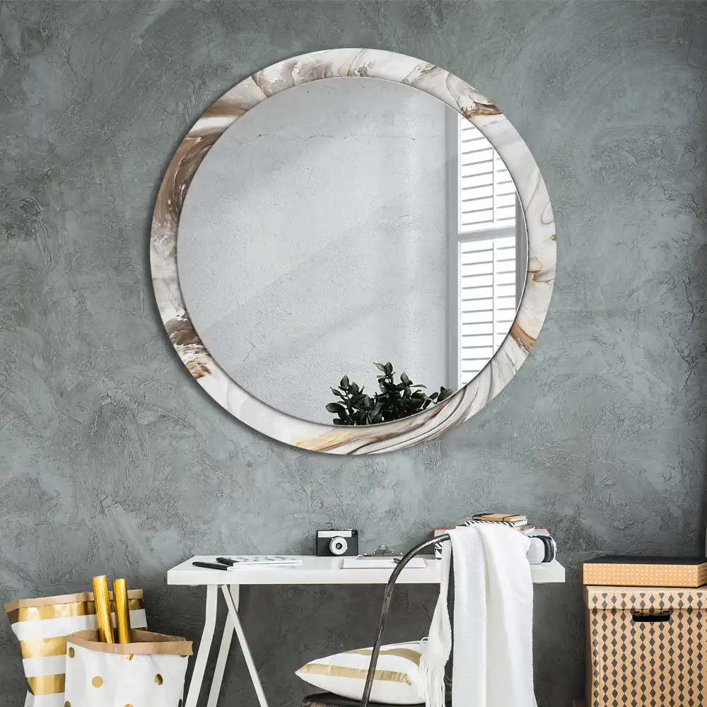Miroir rond cadre avec impression marbre clair