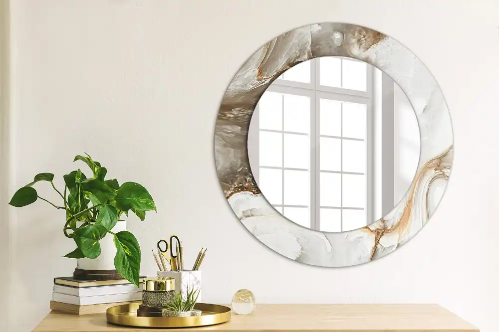 Miroir rond cadre avec impression marbre clair