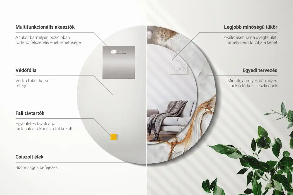 Miroir rond cadre avec impression marbre clair