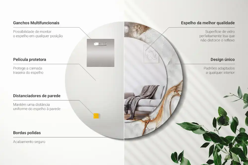 Miroir rond cadre avec impression marbre clair
